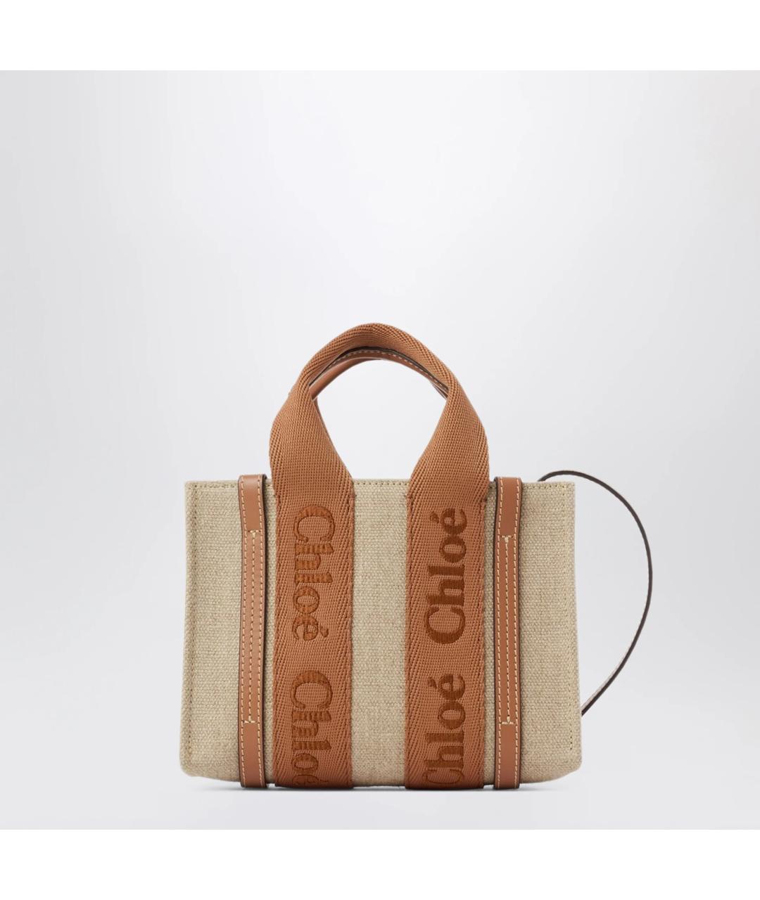 CHLOE Бежевая льняная сумка тоут, фото 3