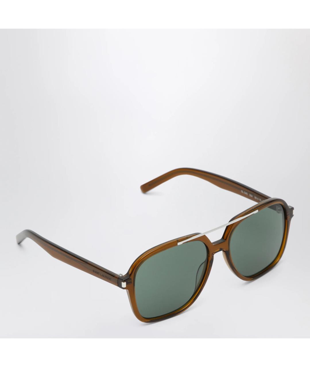SAINT LAURENT Коричневые пластиковые солнцезащитные очки, фото 2