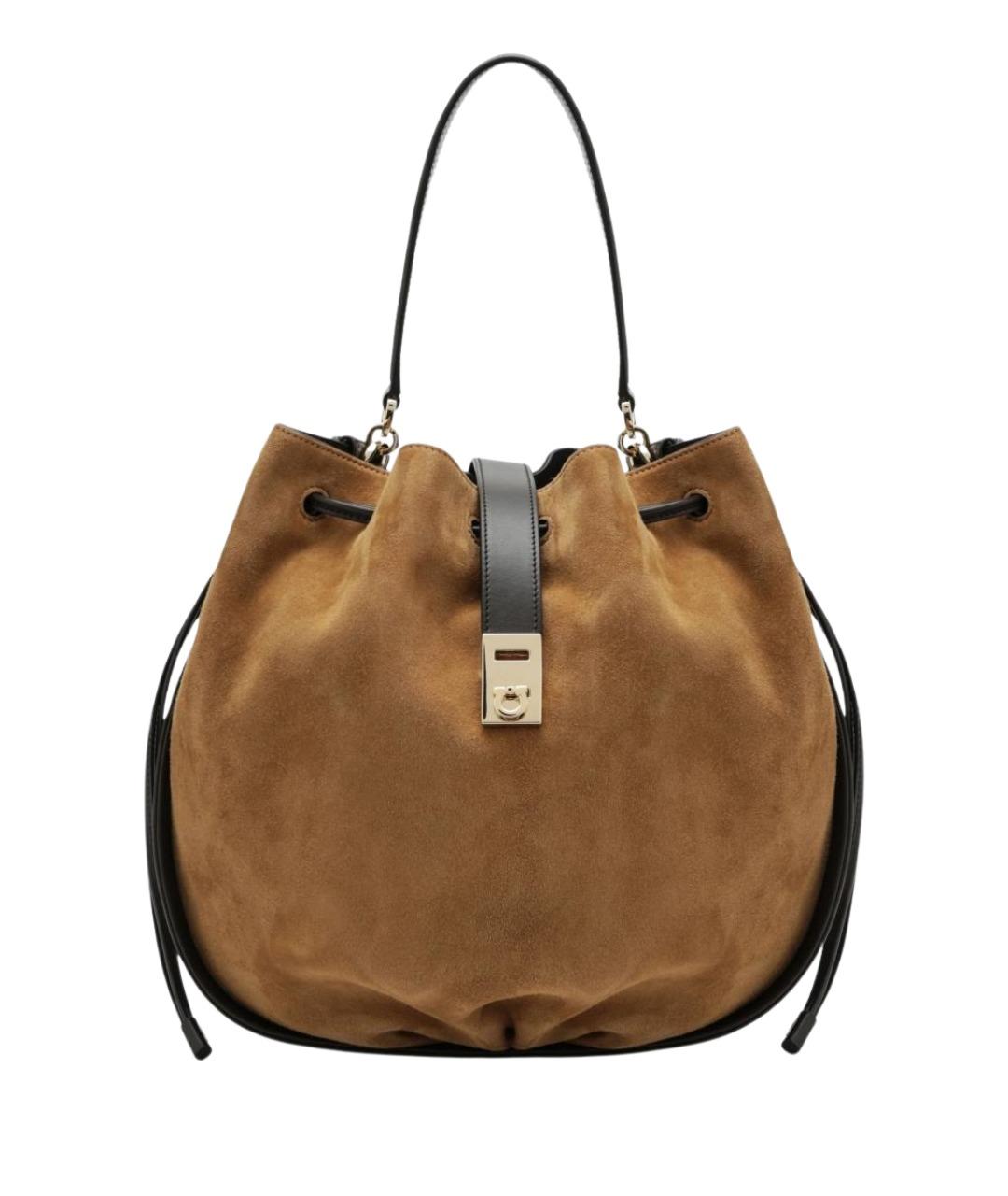 FERRAGAMO Бежевая замшевая сумка тоут, фото 1