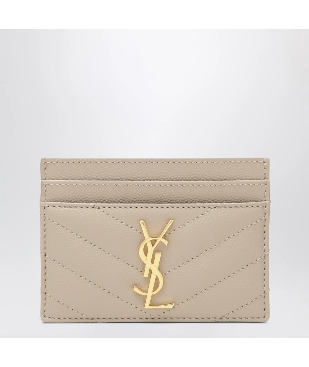 SAINT LAURENT Бежевый кожаный кардхолдер, фото 3