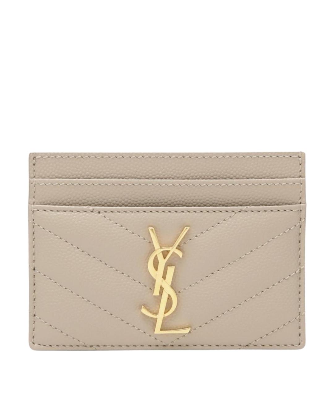 SAINT LAURENT Бежевый кожаный кардхолдер, фото 1