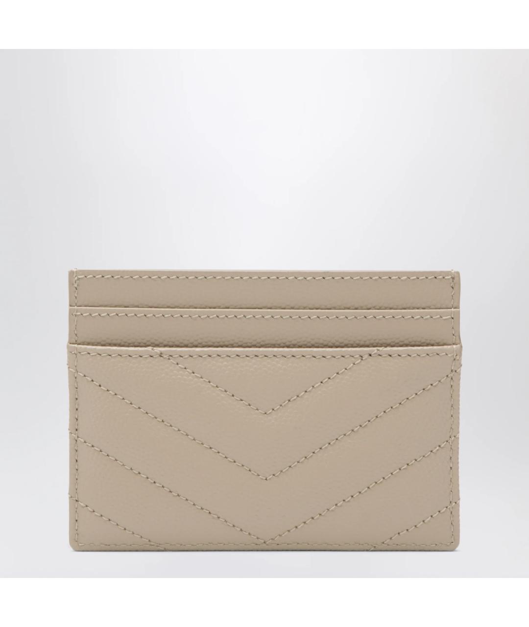 SAINT LAURENT Бежевый кожаный кардхолдер, фото 2