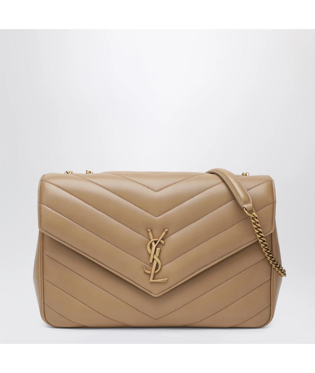 SAINT LAURENT Бежевая кожаная сумка через плечо, фото 3
