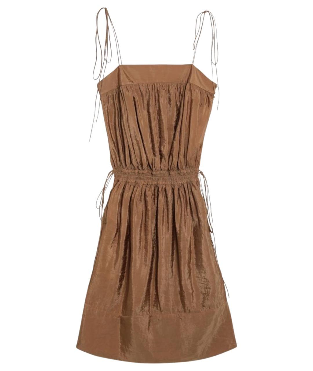 SAINT LAURENT Коричневое шелковое коктейльное платье, фото 1