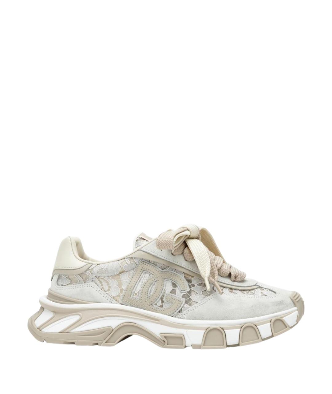 DOLCE&GABBANA Бежевые кожаные кроссовки, фото 1