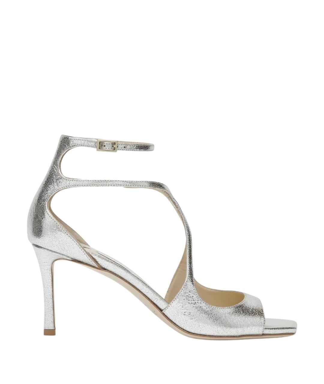 JIMMY CHOO Серебряные кожаные босоножки, фото 1