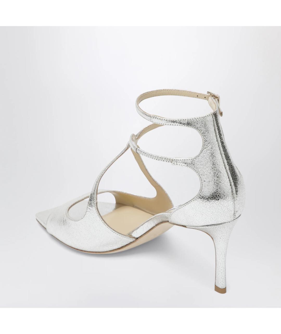 JIMMY CHOO Серебряные кожаные босоножки, фото 2