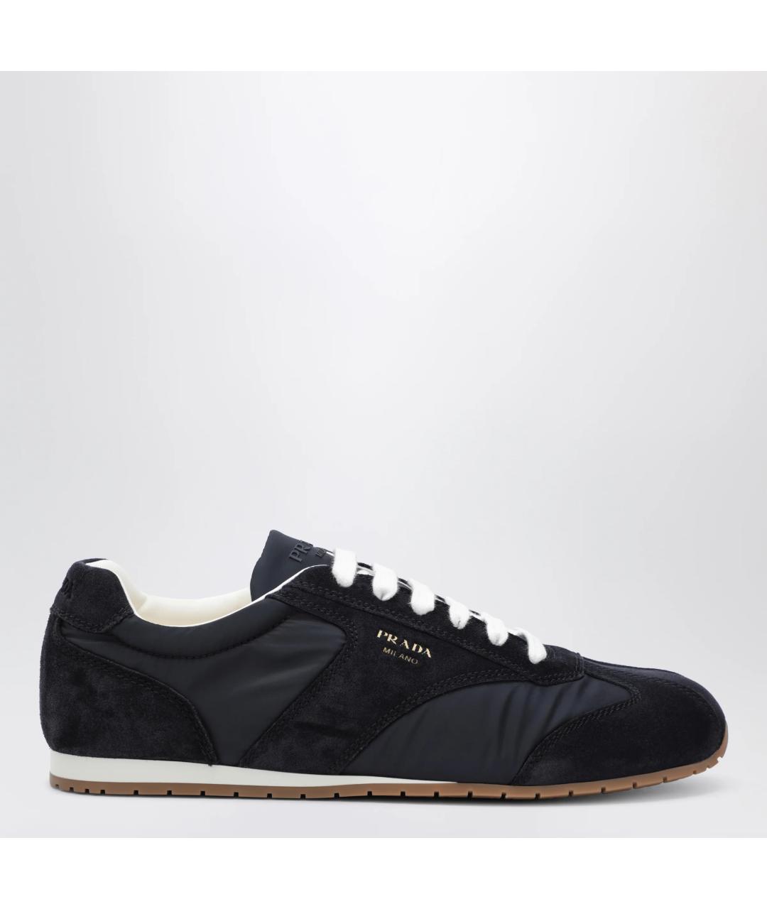 PRADA Темно-синие замшевые низкие кроссовки / кеды, фото 3