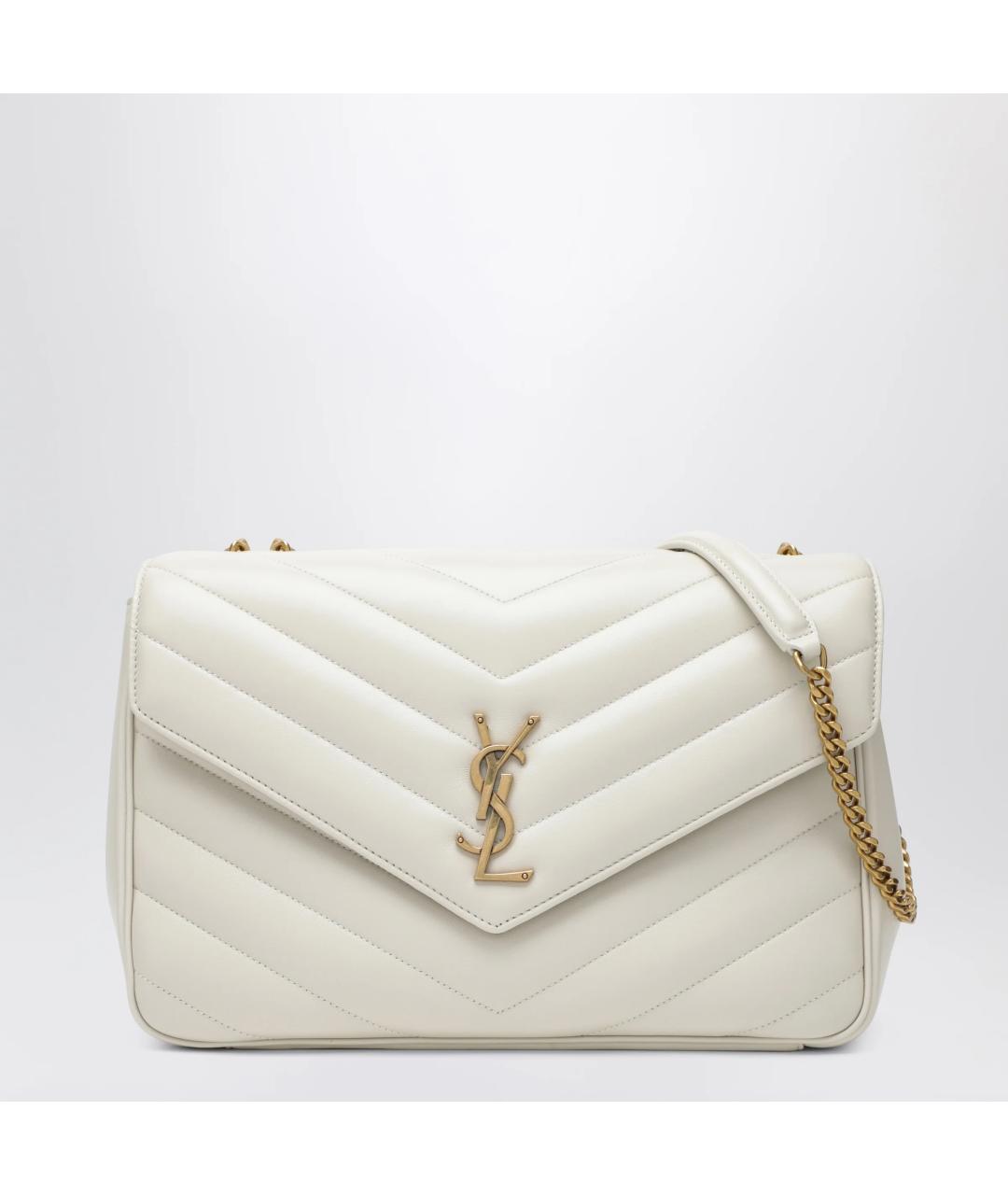 SAINT LAURENT Бежевая кожаная сумка через плечо, фото 3
