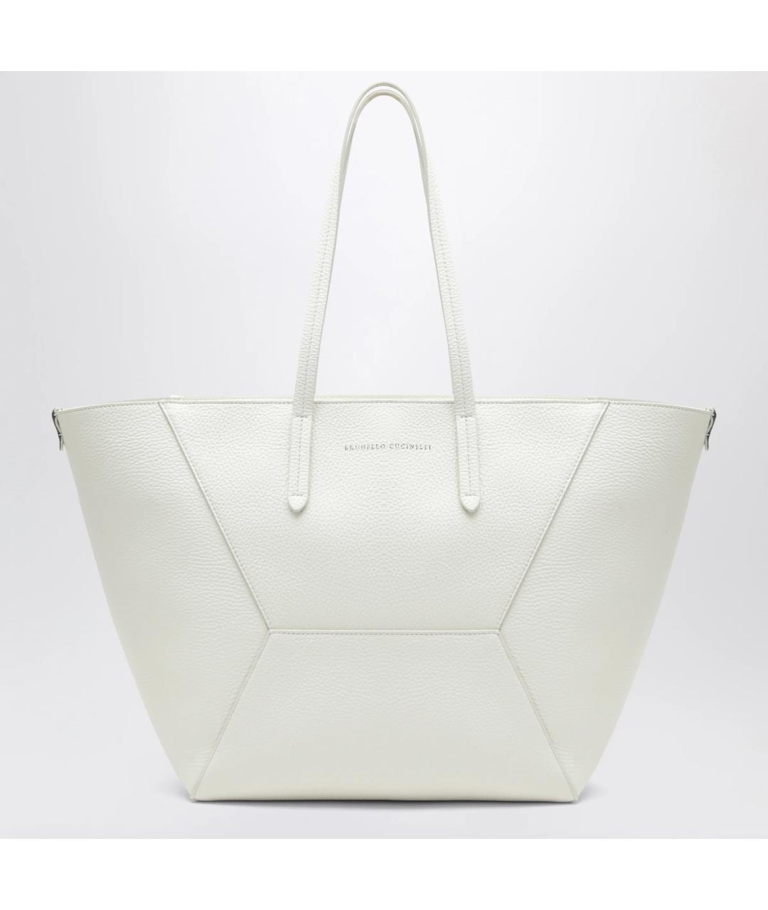 BRUNELLO CUCINELLI Белая кожаная сумка тоут, фото 3
