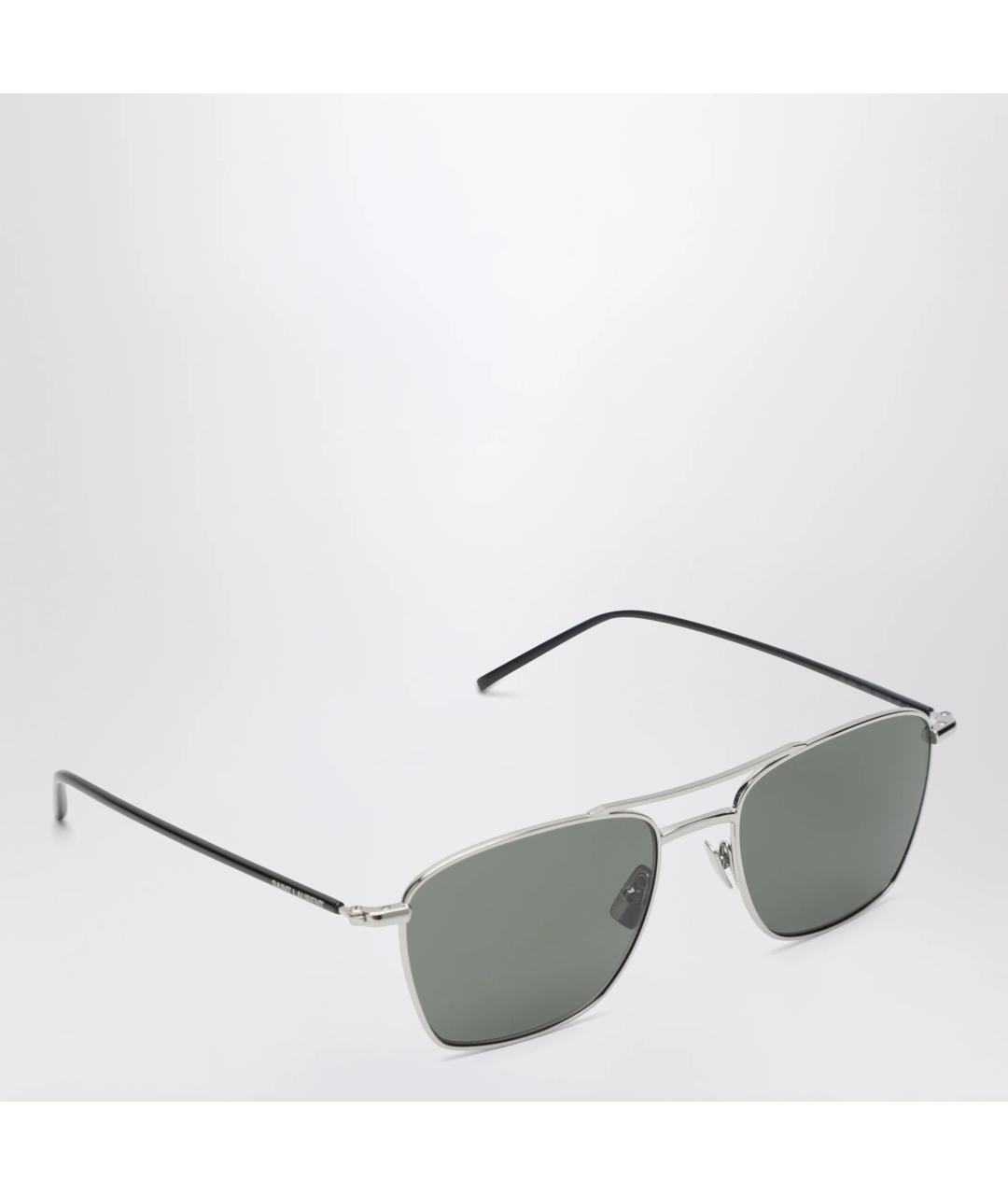 SAINT LAURENT Серые металлические солнцезащитные очки, фото 2