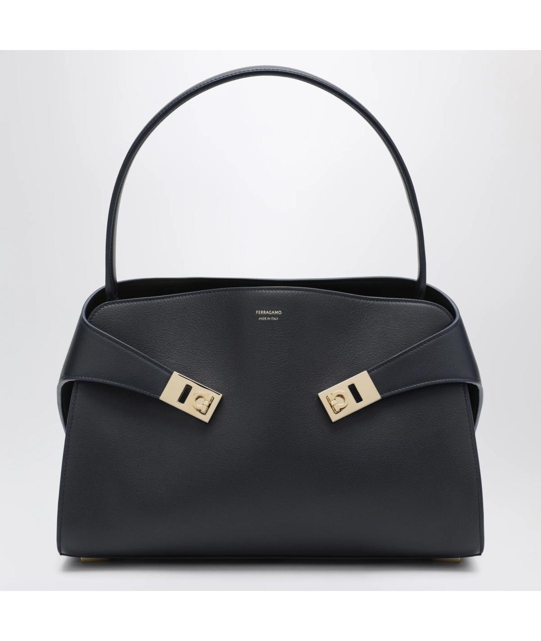 FERRAGAMO Темно-синяя кожаная сумка тоут, фото 3