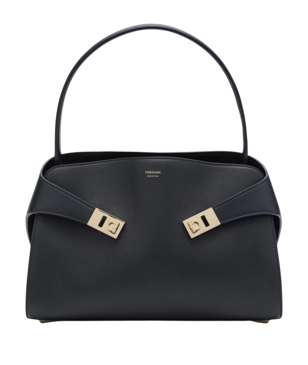 FERRAGAMO Темно-синяя кожаная сумка тоут, фото 1