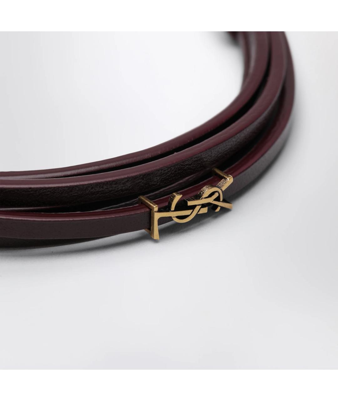 SAINT LAURENT Бордовый кожаный браслет, фото 2