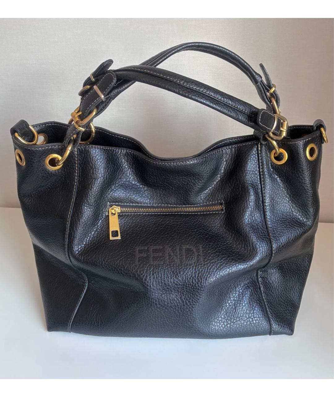 FENDI Черная кожаная сумка тоут, фото 3