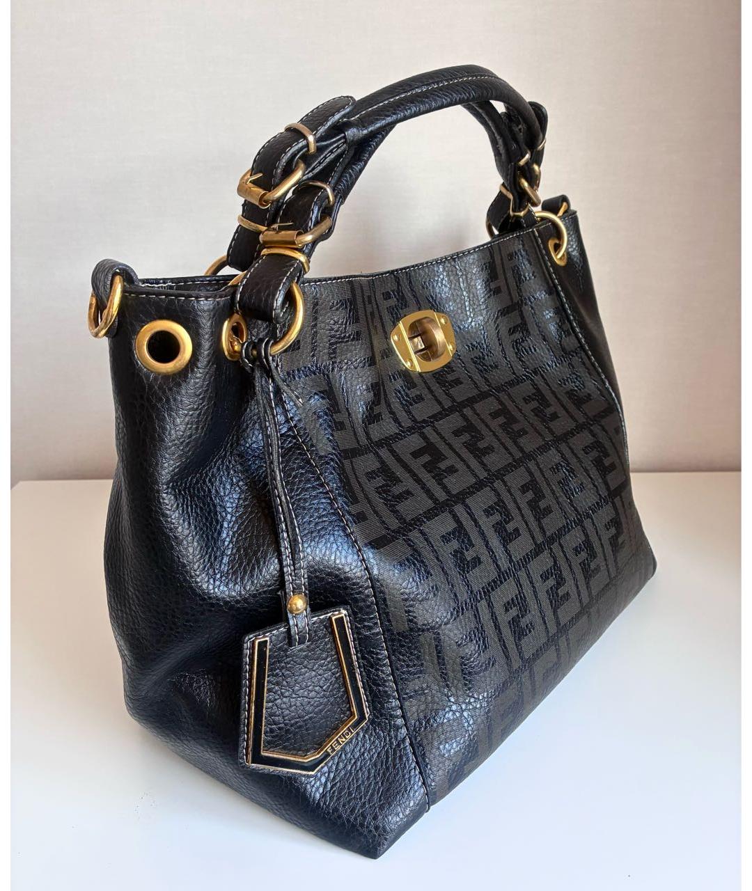 FENDI Черная кожаная сумка тоут, фото 6