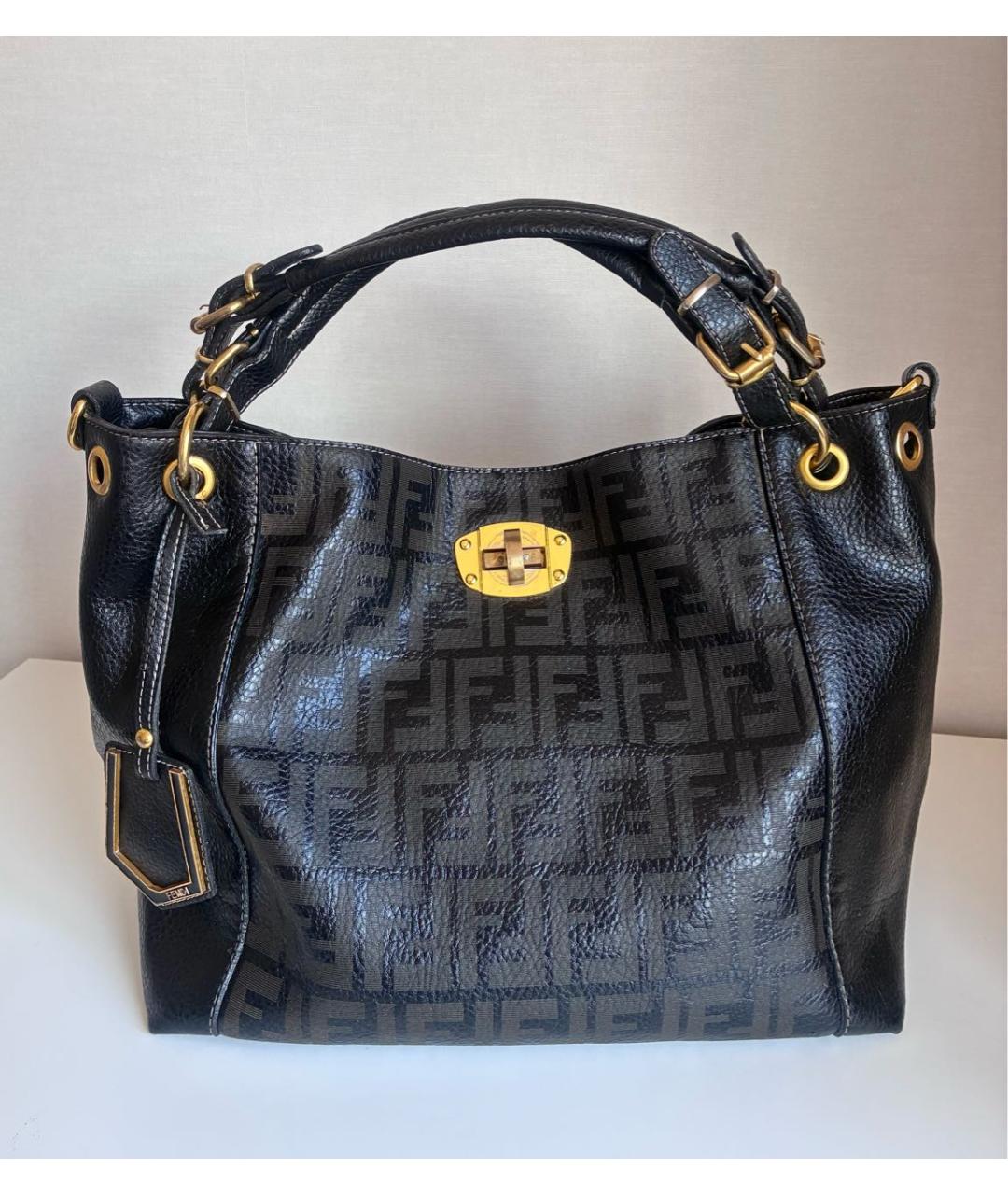 FENDI Черная кожаная сумка тоут, фото 7