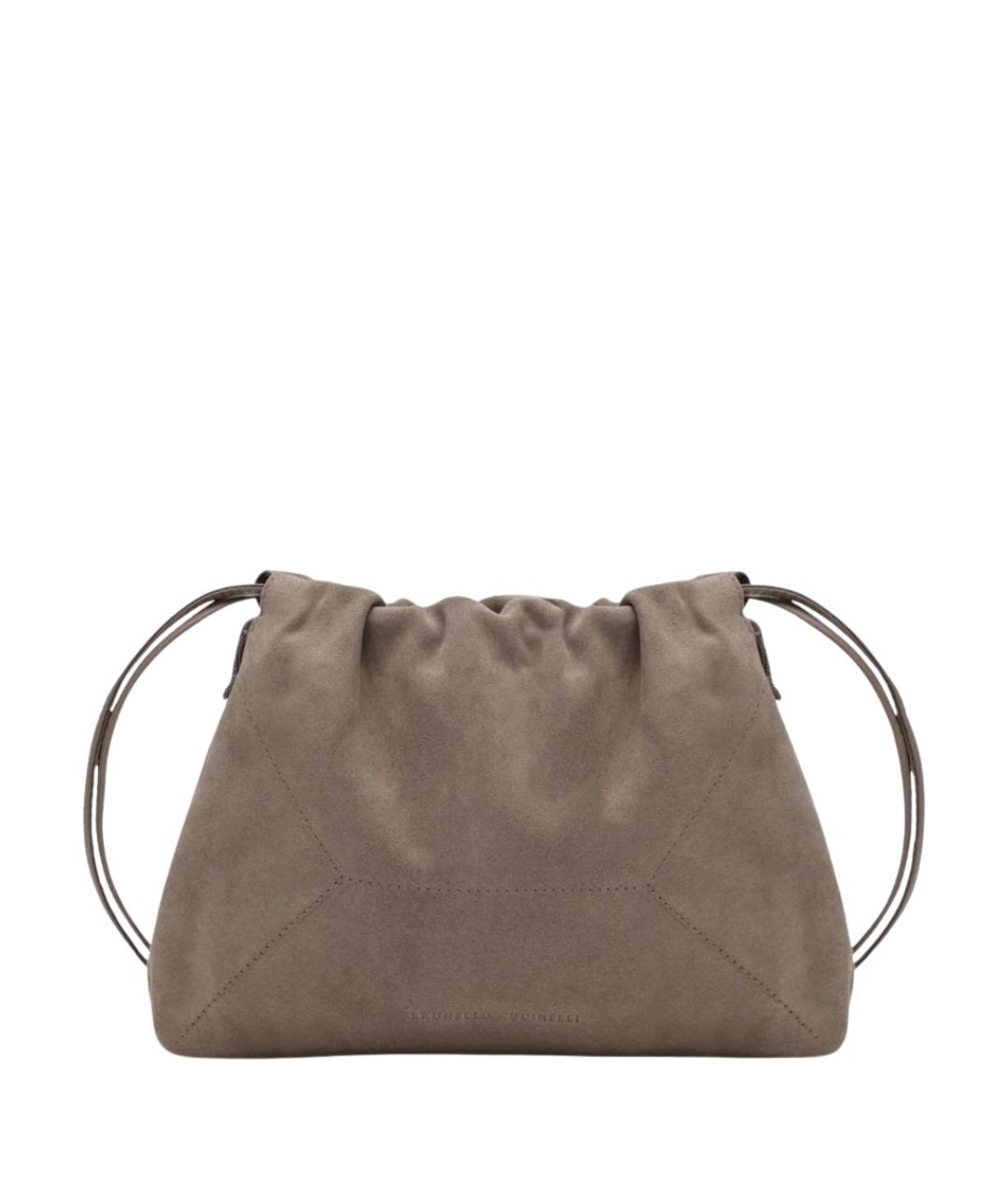 BRUNELLO CUCINELLI Бежевая замшевая сумка через плечо, фото 1