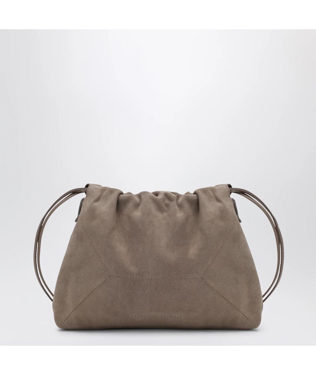 BRUNELLO CUCINELLI Бежевая замшевая сумка через плечо, фото 3