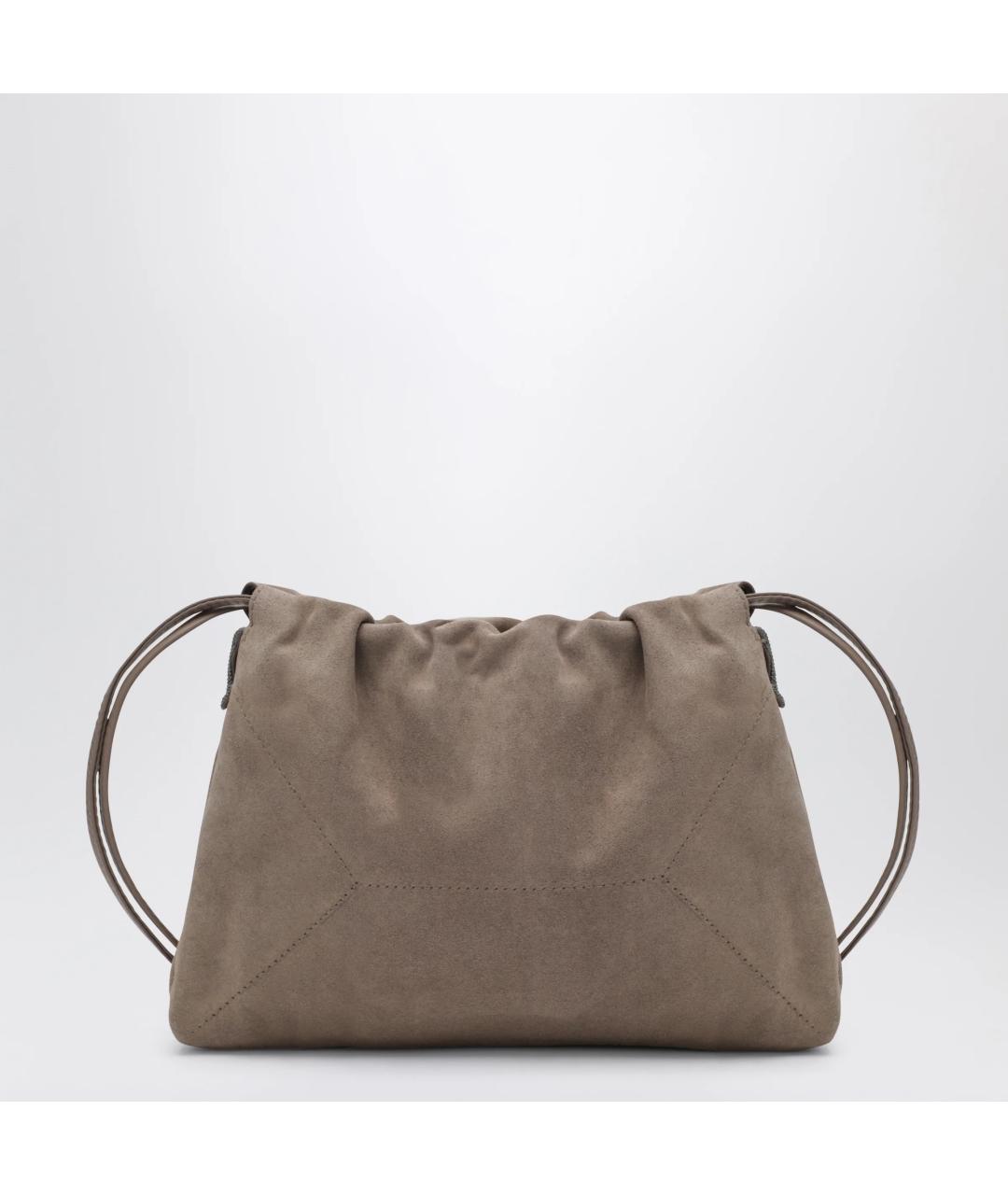BRUNELLO CUCINELLI Бежевая замшевая сумка через плечо, фото 2