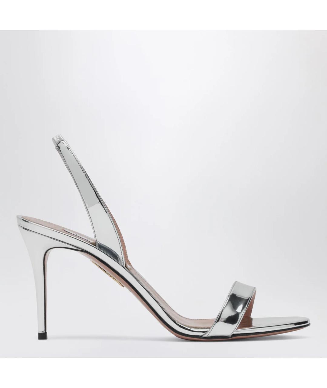 AQUAZZURA Серебряные кожаные босоножки, фото 3