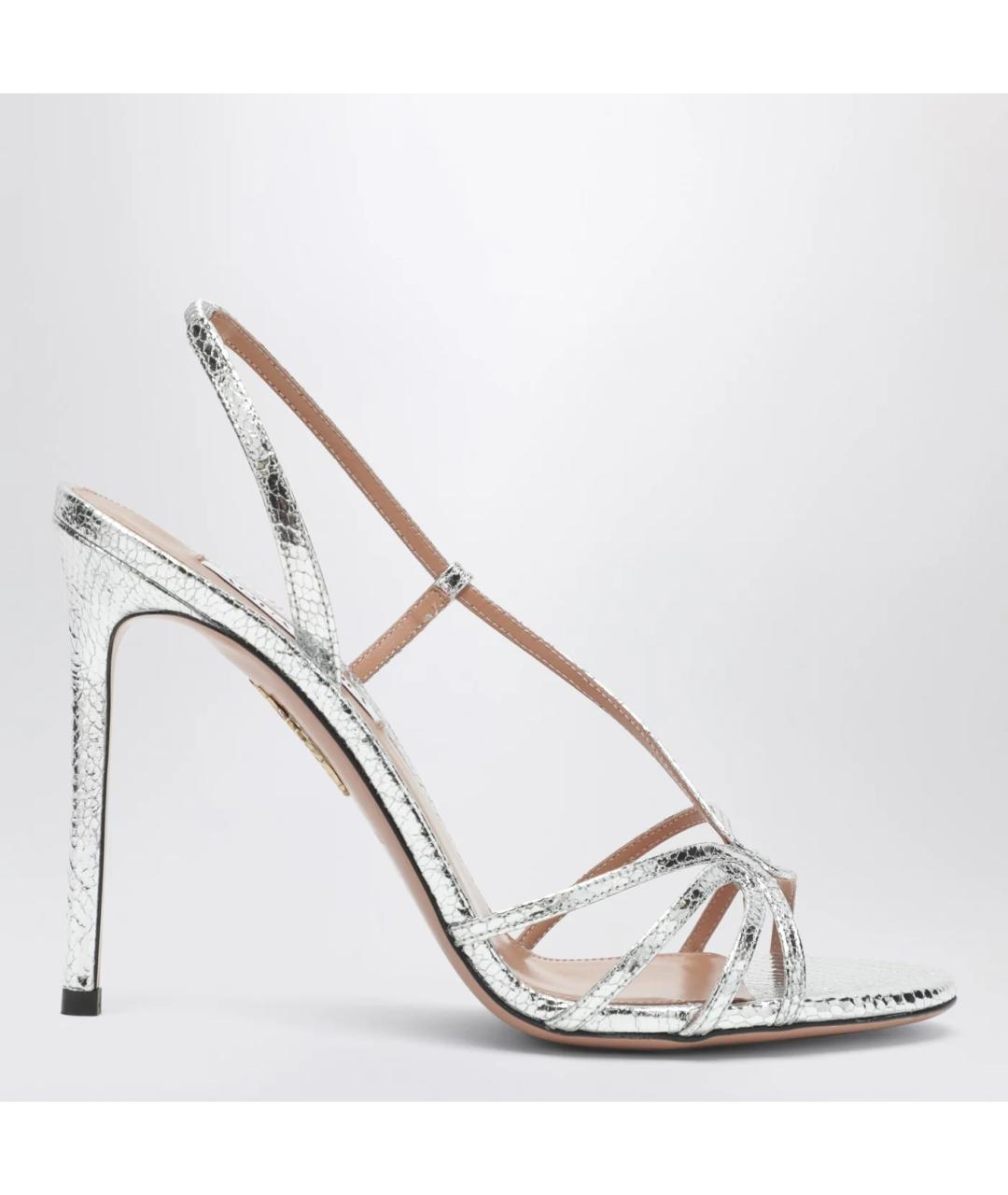 AQUAZZURA Серебряные кожаные босоножки, фото 3