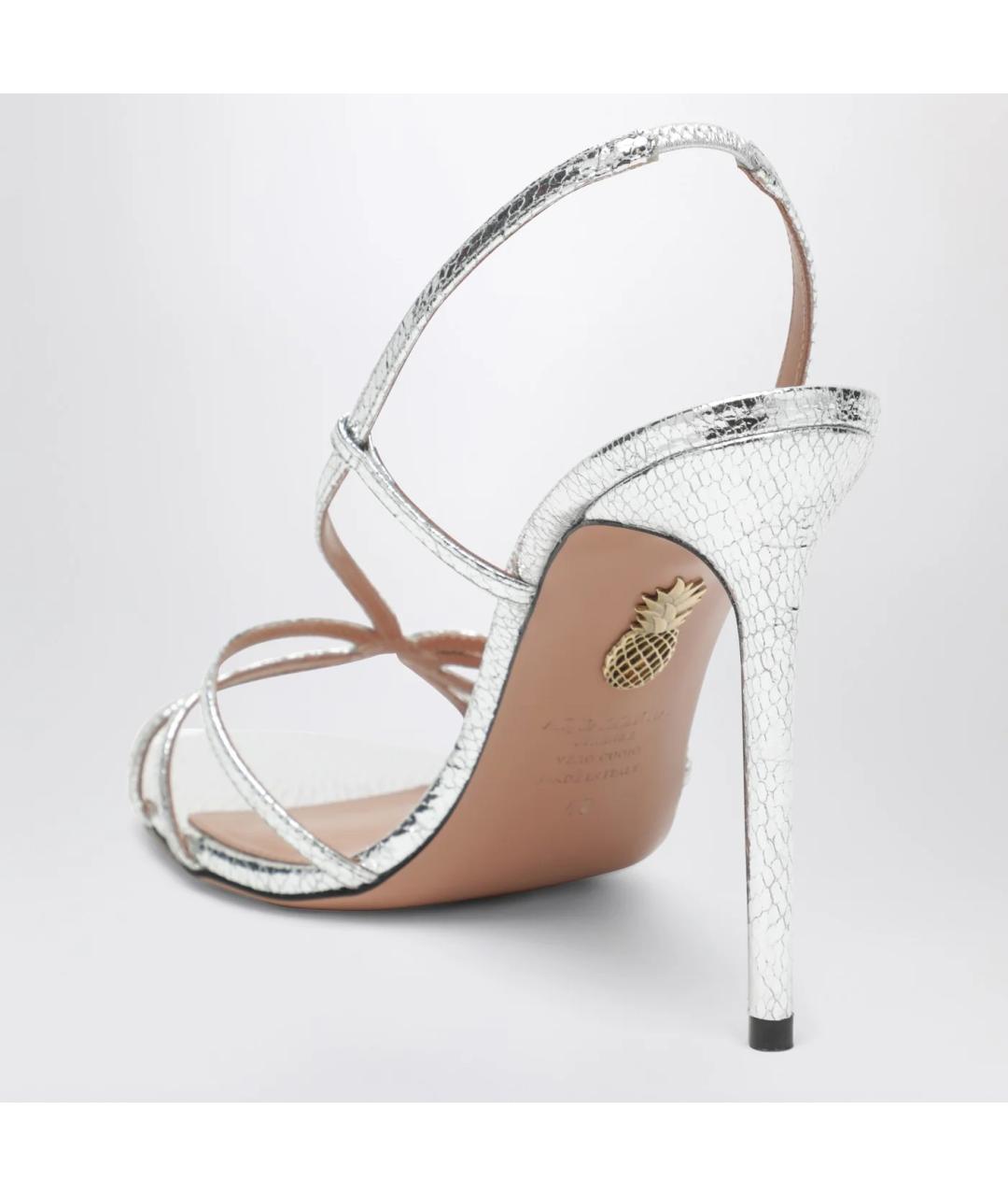 AQUAZZURA Серебряные кожаные босоножки, фото 2