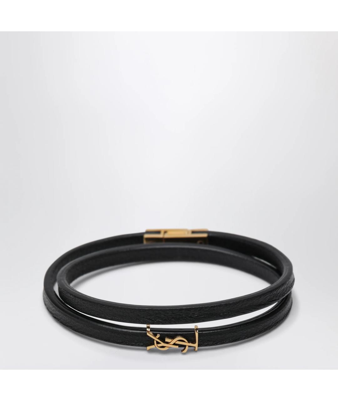 SAINT LAURENT Черный кожаный браслет, фото 3