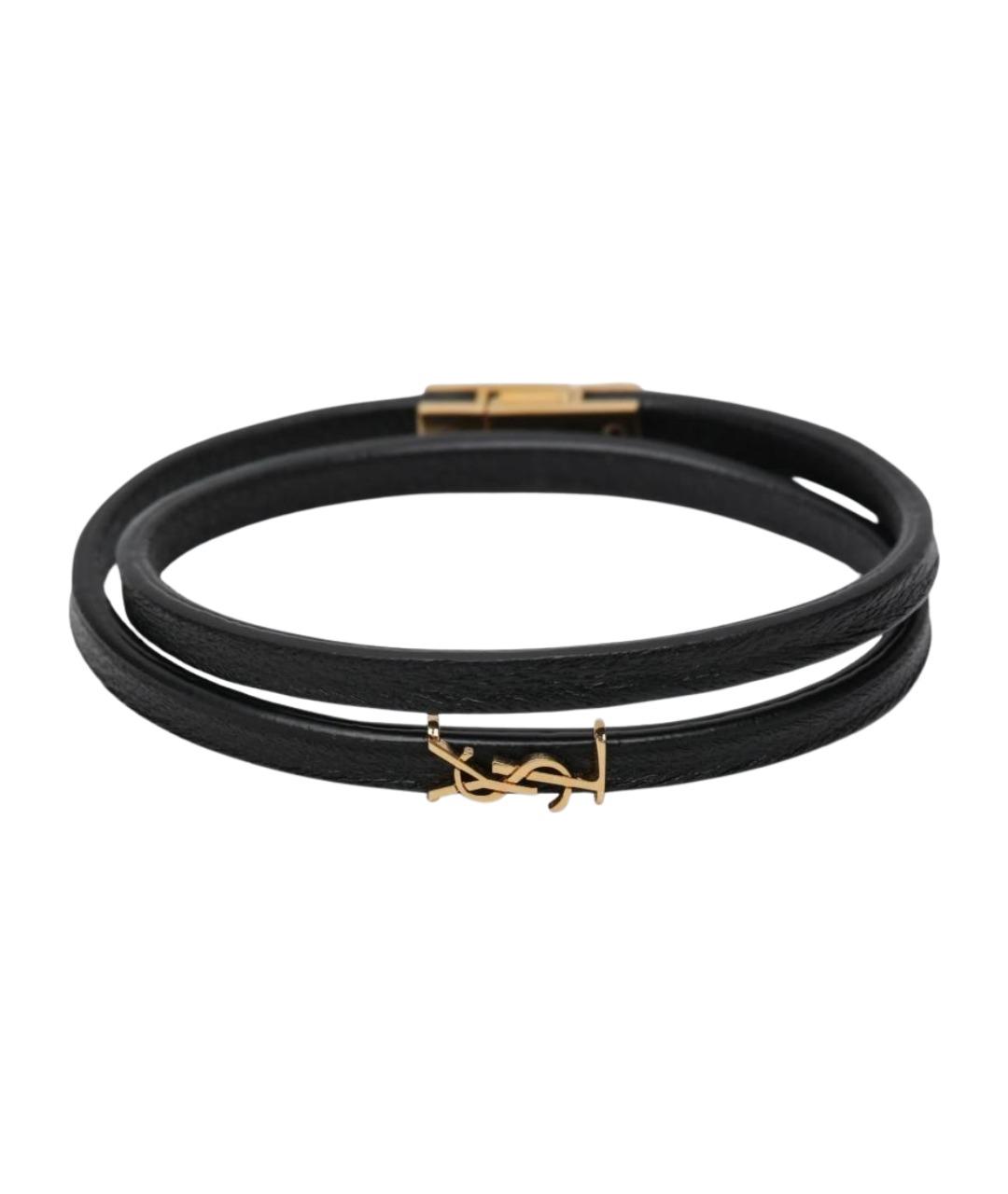 SAINT LAURENT Черный кожаный браслет, фото 1