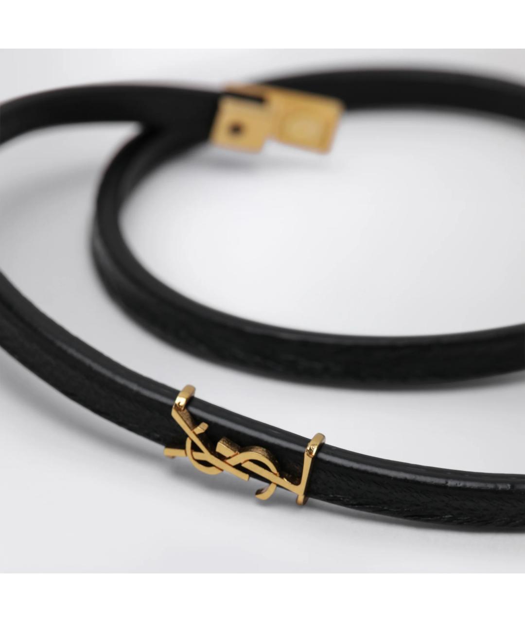 SAINT LAURENT Черный кожаный браслет, фото 2