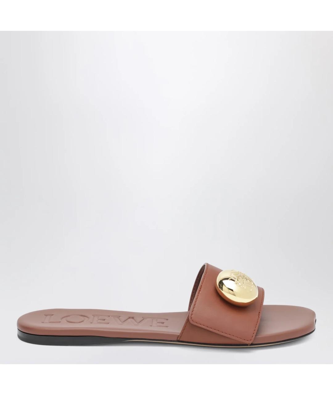 LOEWE Коричневые кожаные шлепанцы, фото 3