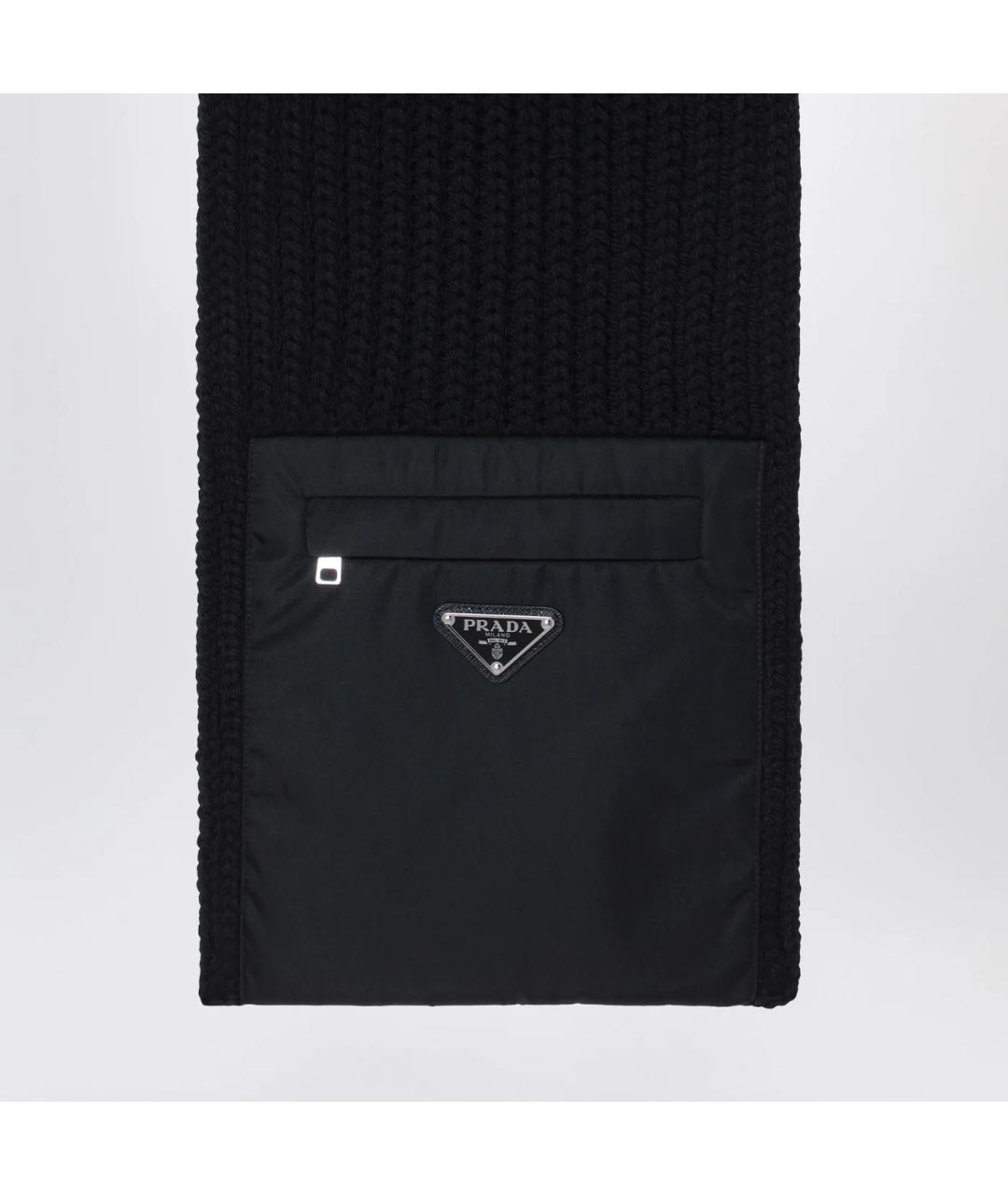 PRADA Черный шерстяной шарф, фото 2