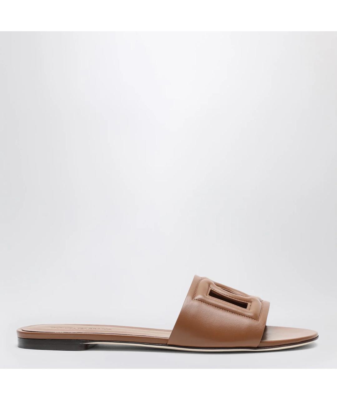 DOLCE&GABBANA Бежевые кожаные шлепанцы, фото 3