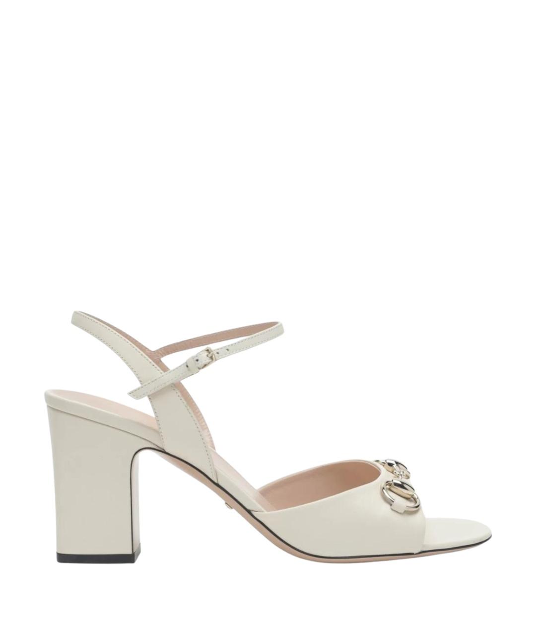 GUCCI Белые кожаные босоножки, фото 1