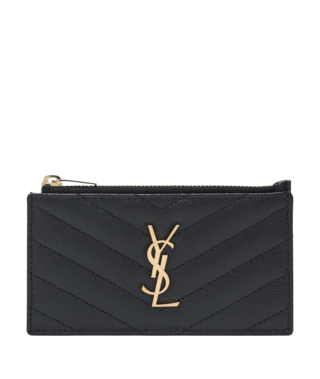 SAINT LAURENT Черный кожаный кардхолдер, фото 1