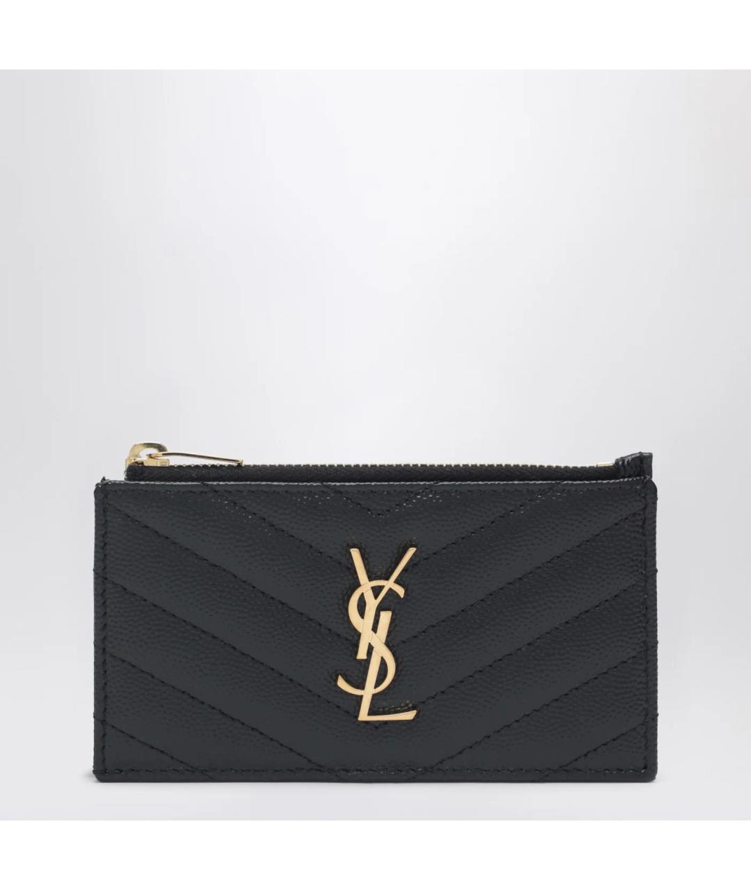 SAINT LAURENT Черный кожаный кардхолдер, фото 3