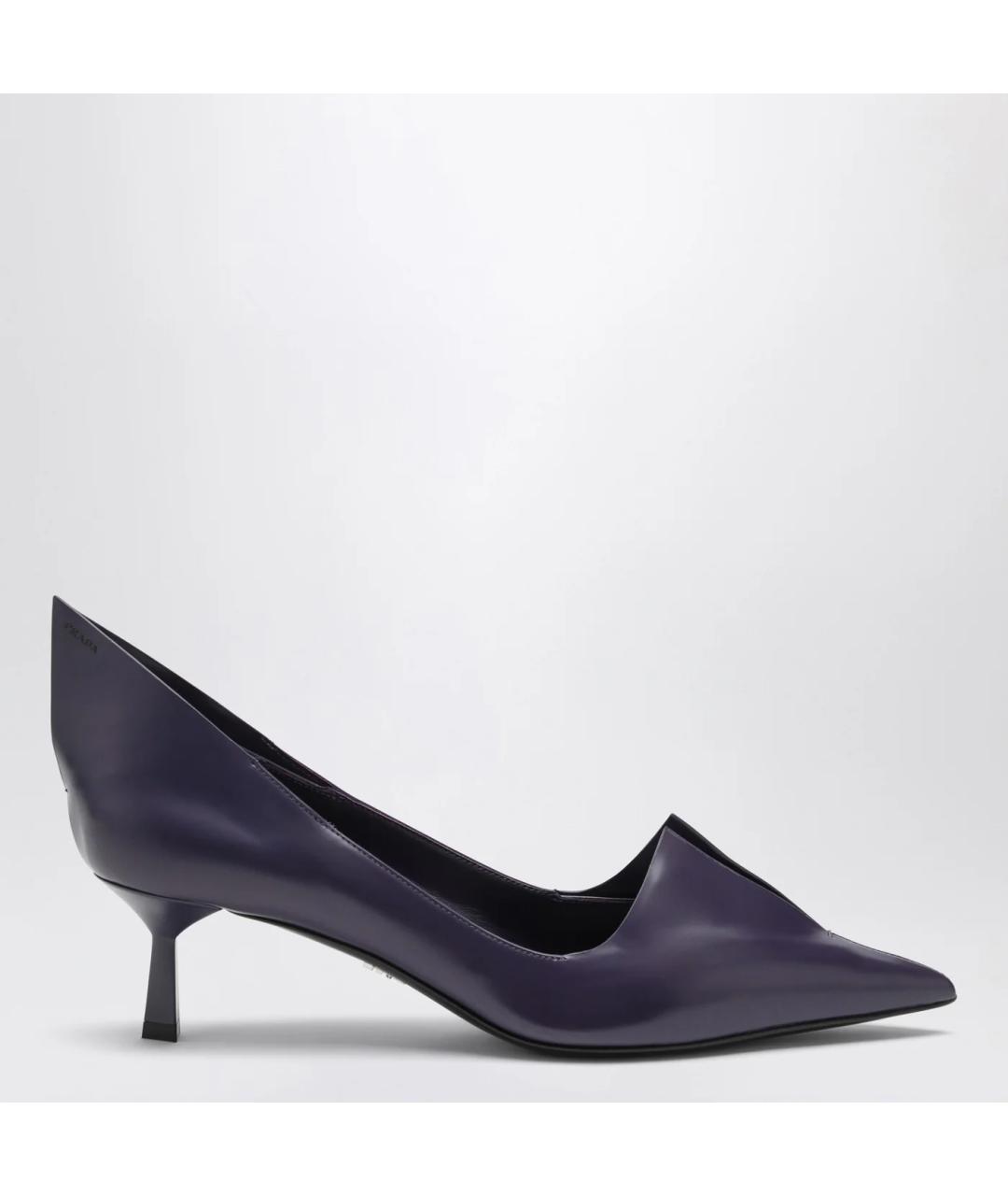 PRADA Фиолетовые кожаные лодочки на низком каблуке, фото 3