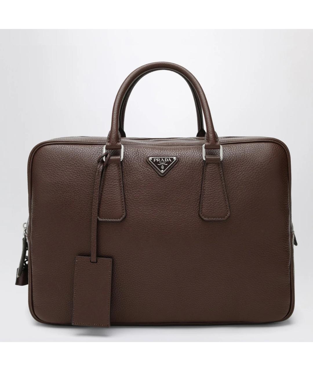 PRADA Коричневый кожаный портфель, фото 3