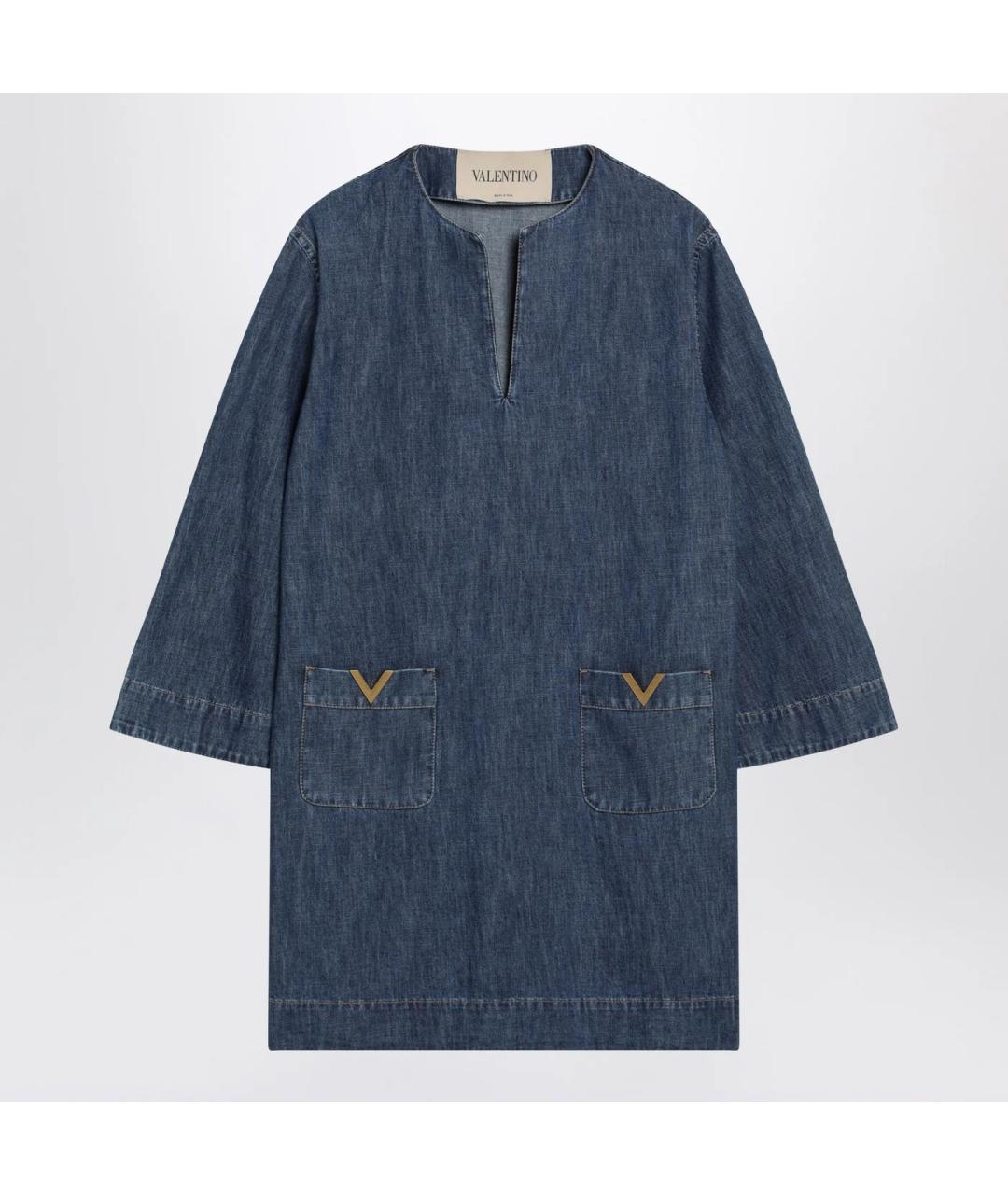 VALENTINO Синее хлопковое повседневное платье, фото 3