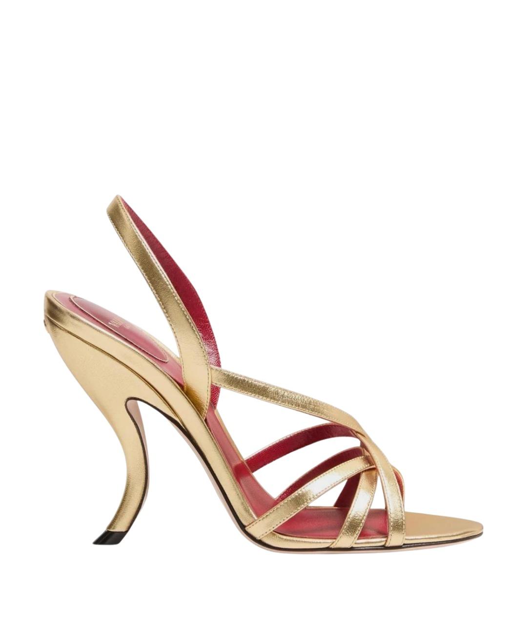 VALENTINO Золотые кожаные босоножки, фото 1