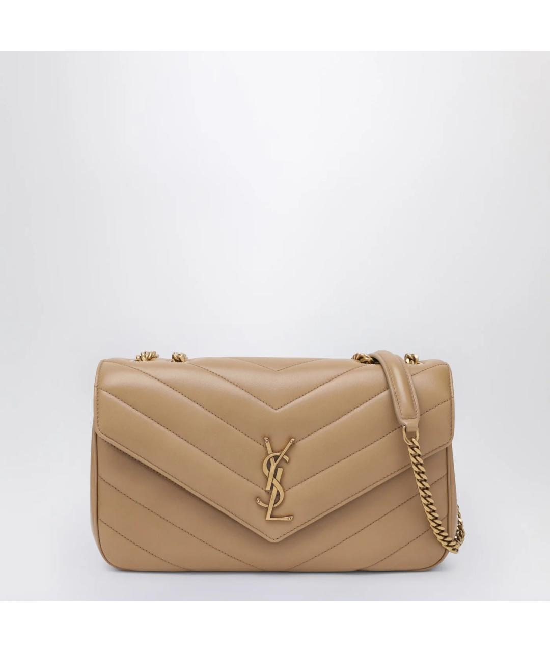 SAINT LAURENT Бежевая кожаная сумка через плечо, фото 3