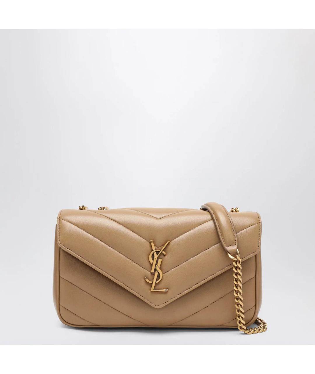 SAINT LAURENT Бежевая кожаная сумка через плечо, фото 3