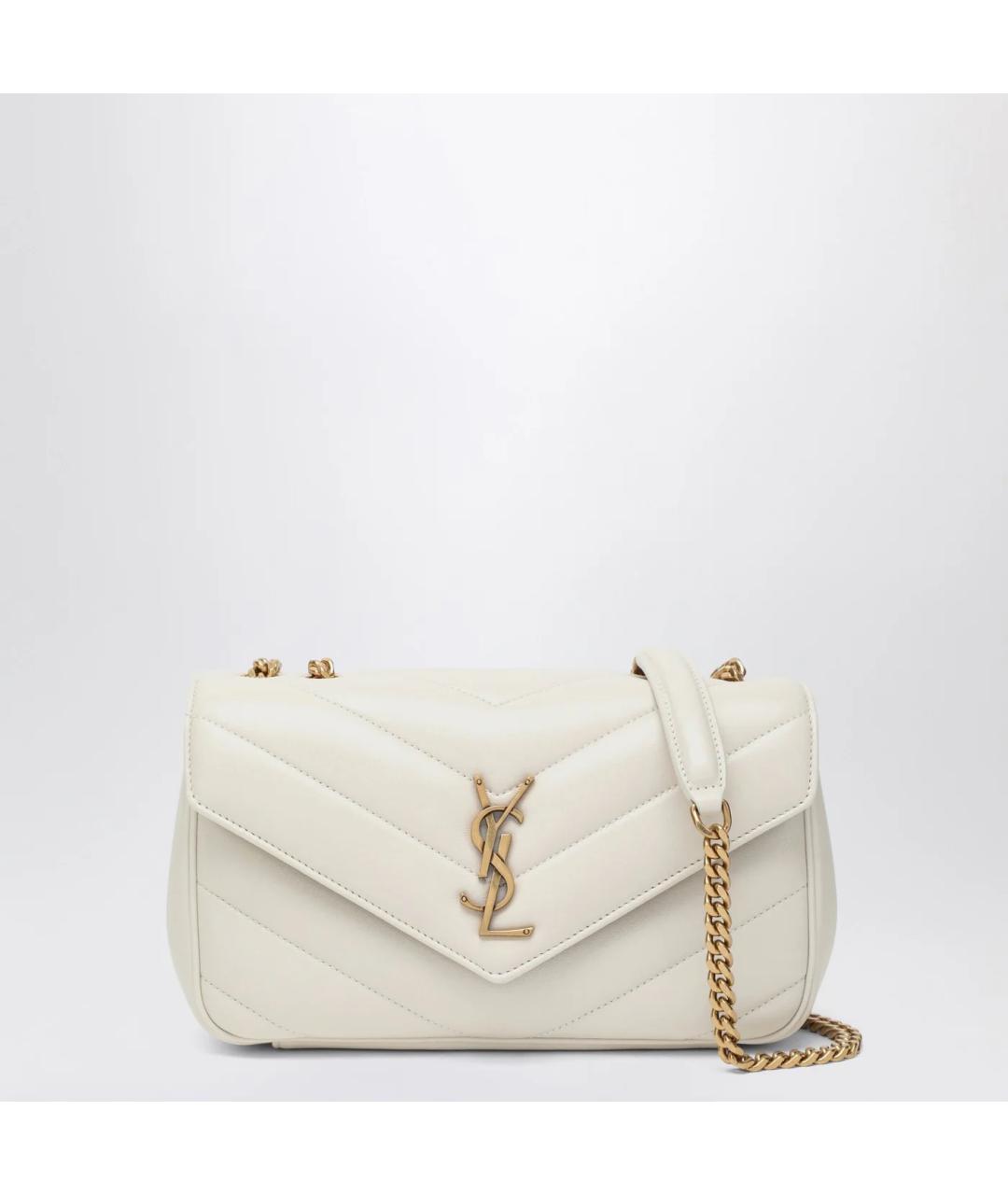 SAINT LAURENT Бежевая кожаная сумка через плечо, фото 3