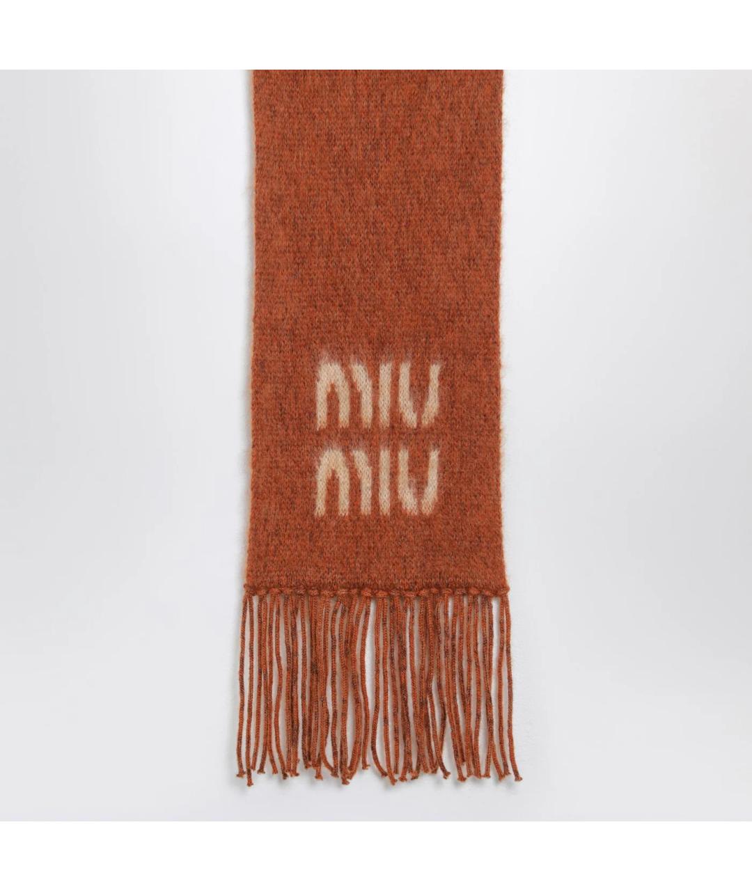 MIU MIU Коричневый шерстяной шарф, фото 2
