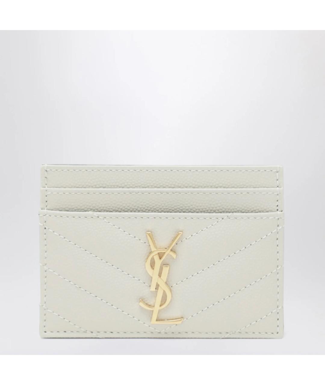 SAINT LAURENT Белый кожаный кардхолдер, фото 3