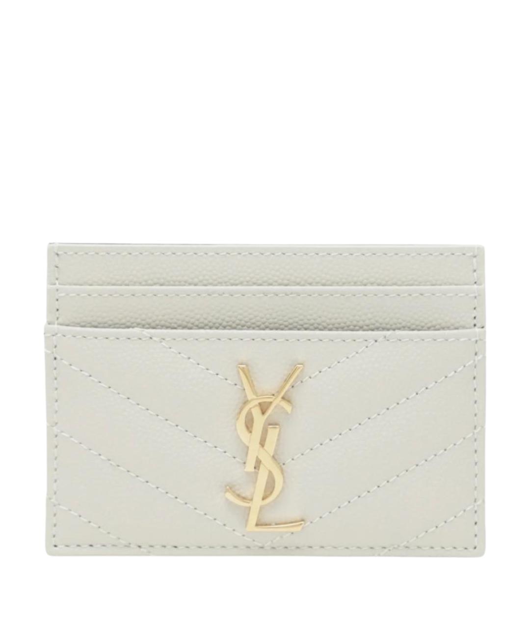 SAINT LAURENT Белый кожаный кардхолдер, фото 1