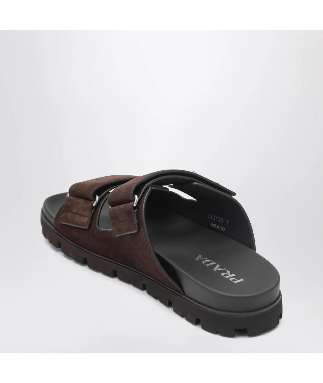 PRADA Коричневые замшевые шлепанцы, фото 2