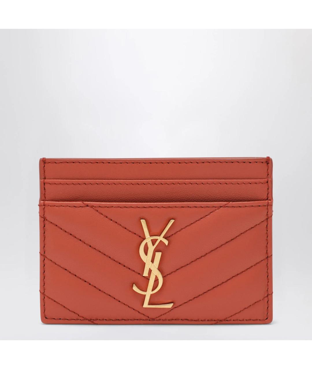 SAINT LAURENT Оранжевый кожаный кардхолдер, фото 3