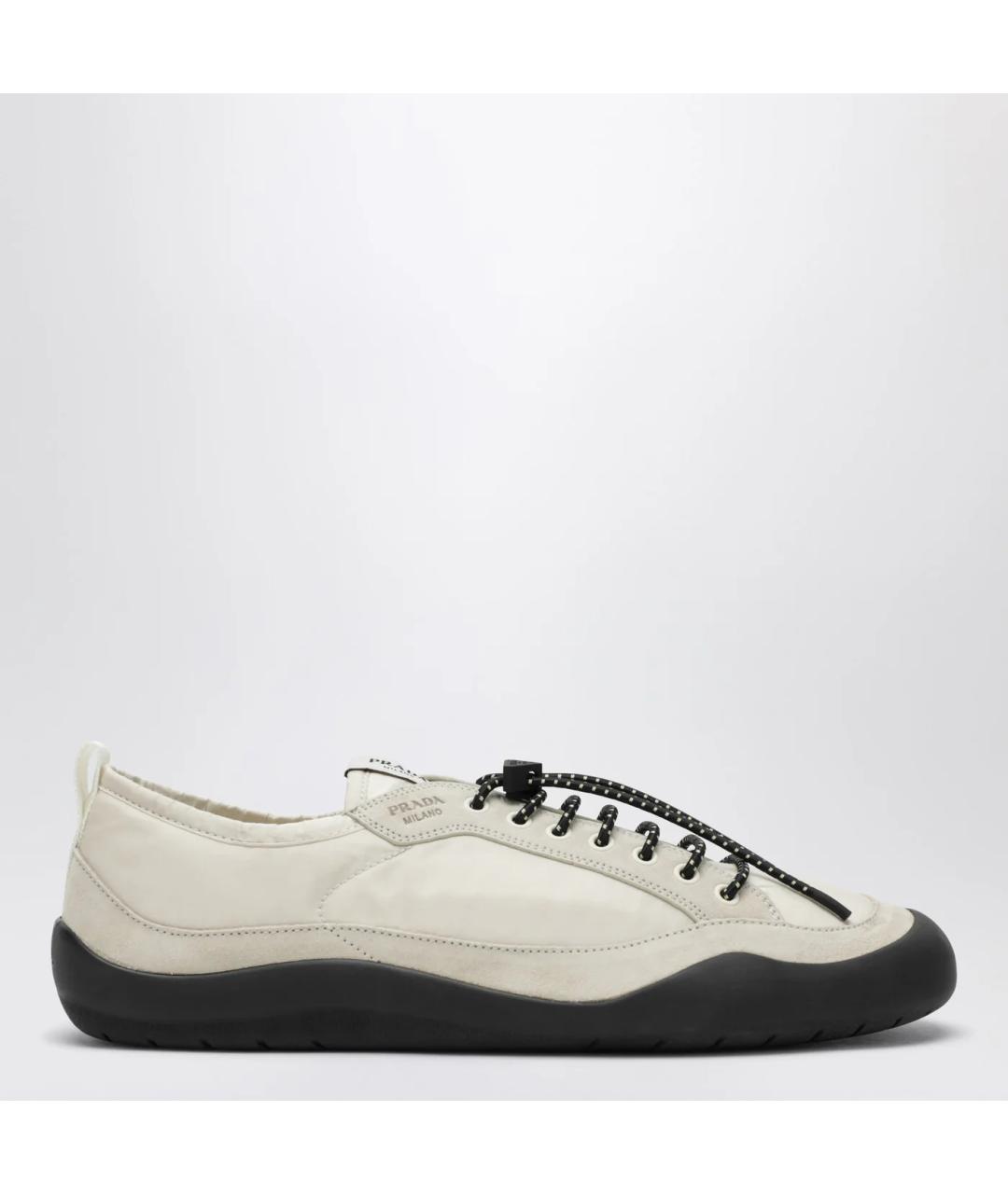 PRADA Белые текстильные низкие кроссовки / кеды, фото 3