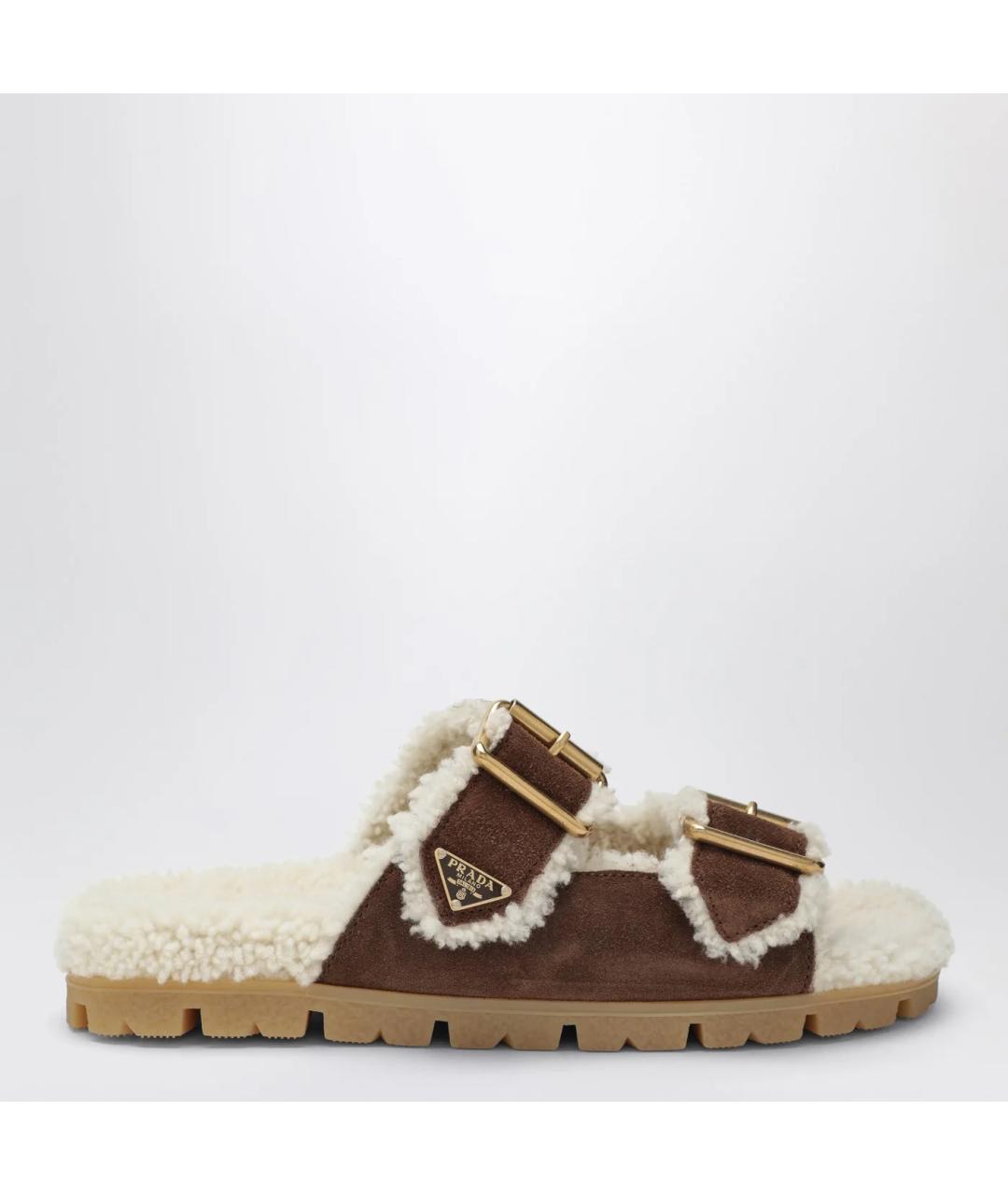 PRADA Коричневые замшевые шлепанцы, фото 3